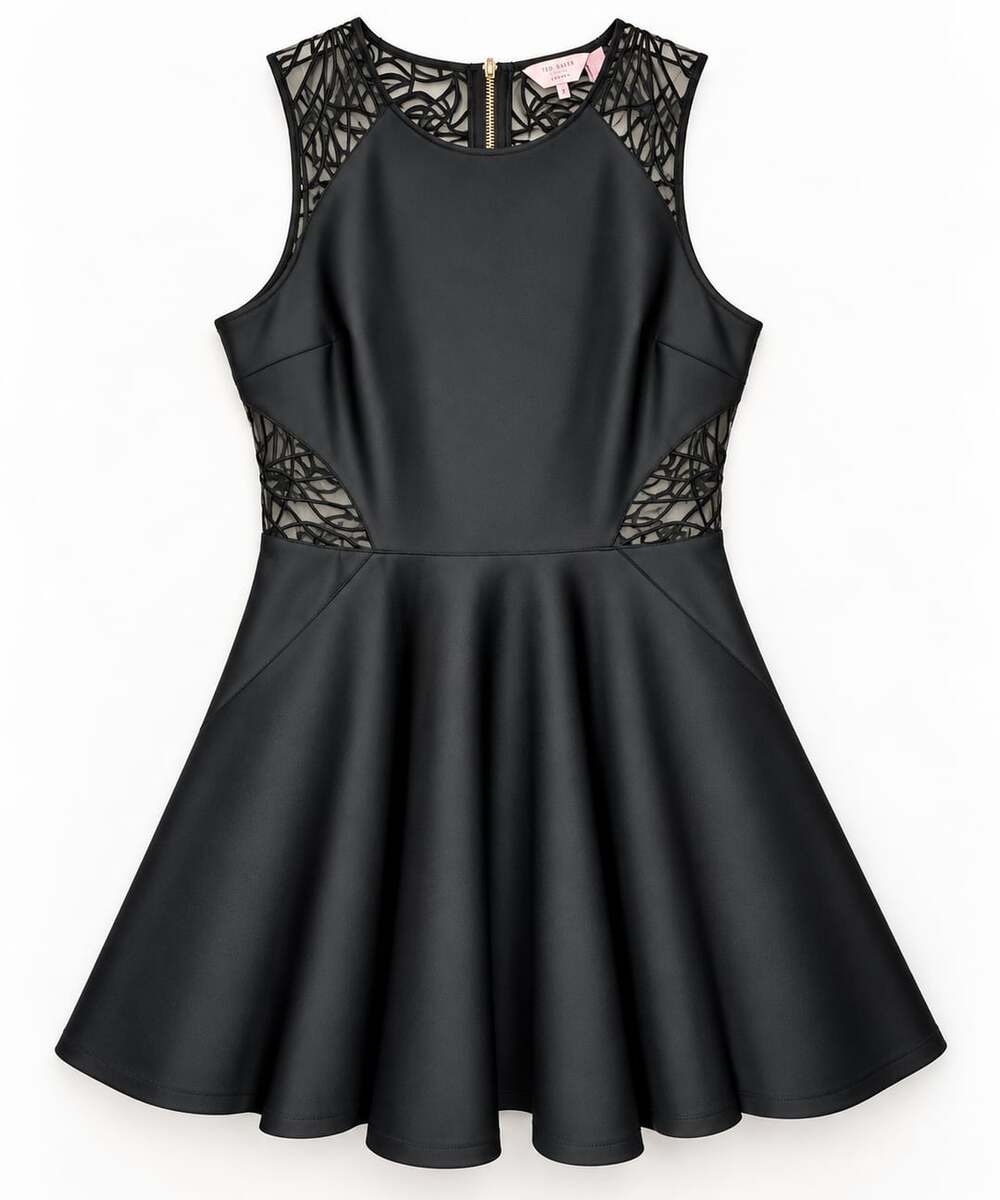 Ted Baker Venma Skater Dress Size 4 Black Lace (q1)